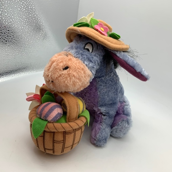 Disney Store Eeyore Easter Basket Flower Winnie & Friends Beanie Small 6" Plush - Picture 4 of 11